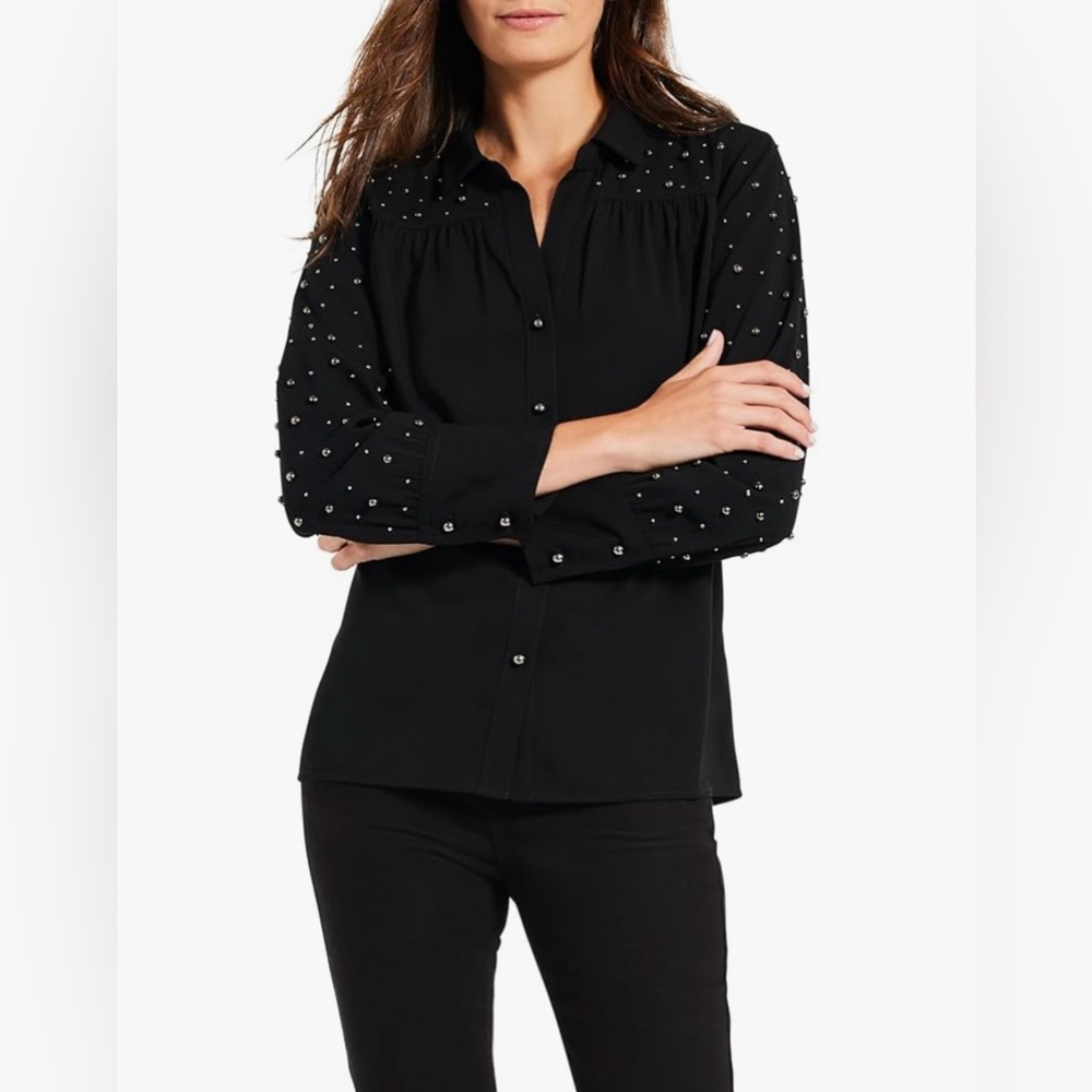 NWOT NIC + ZOE CONSTELLATION EMBELLISHED COLLAR BUTTON-DOWN TOP